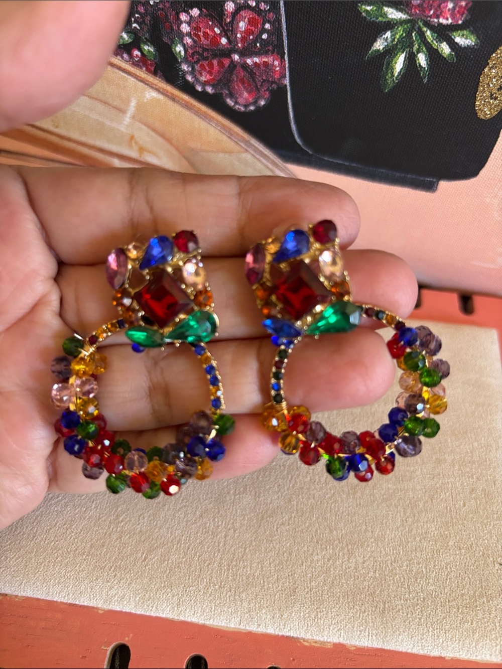 Multicolor Crystal Hoop Drop Earrings - Statement Women’s Jewelry